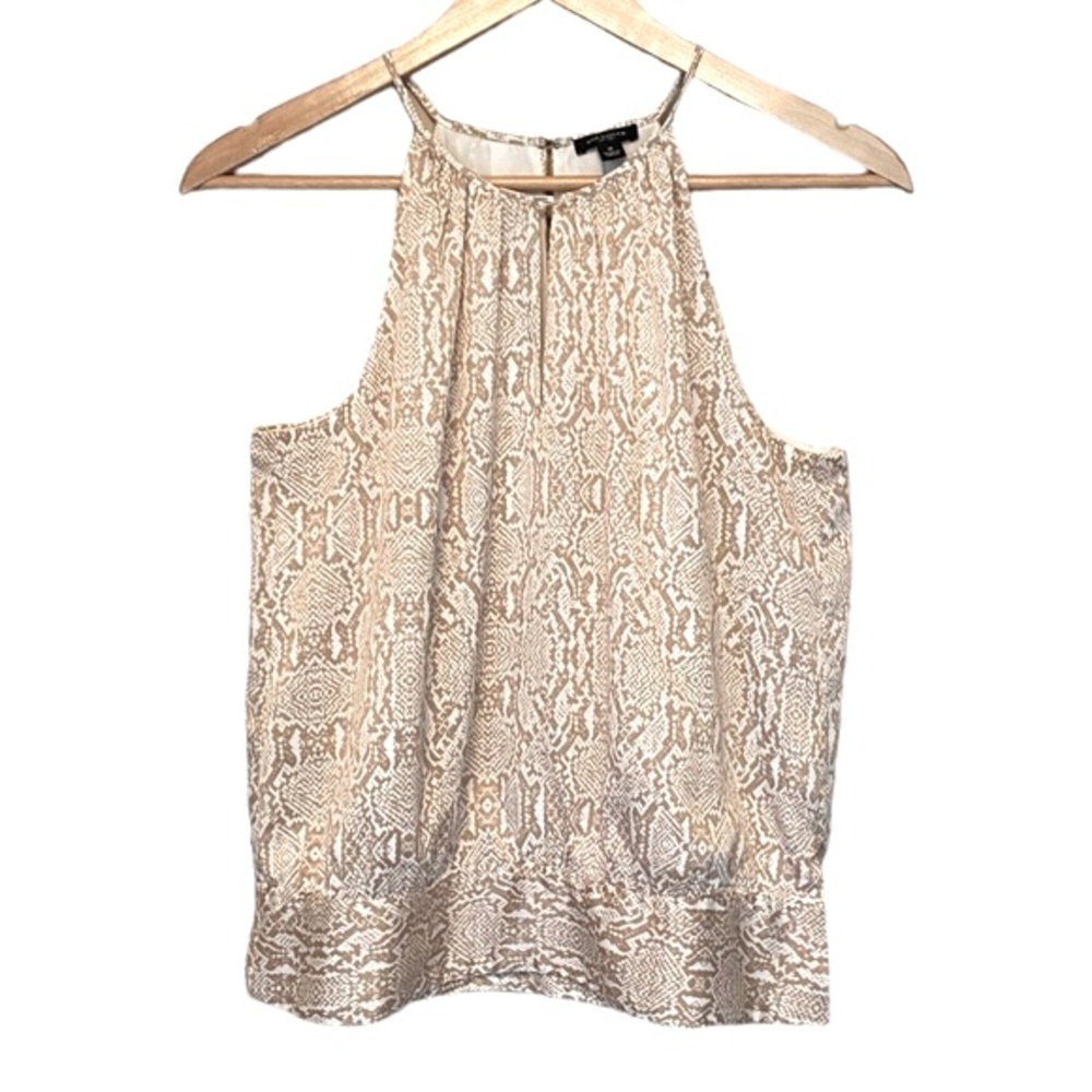 Ann Taylor Women’s High Neck Animal Print Sleeveless Silky Blouse Tan Size 8